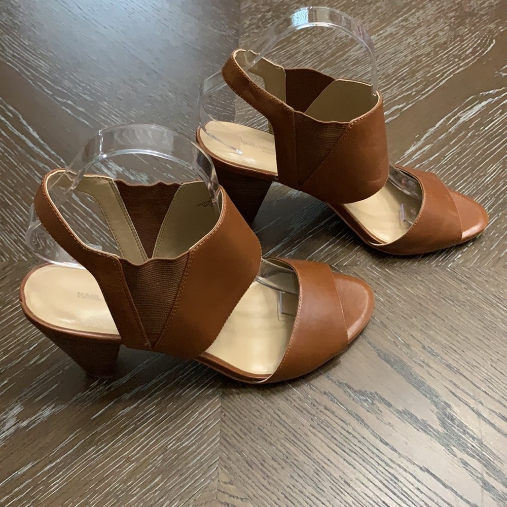 Karl Lagerfeld Paris Floquet brown strappy leather sandal heels Size 9.5M - Picture 3 of 17